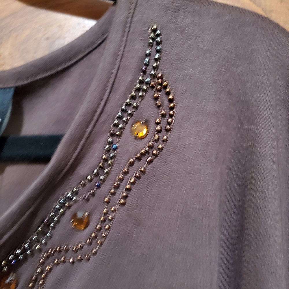 Brown Relaxed 3/4 Sleeve Blouse with Decorative - Picture 7 of 13